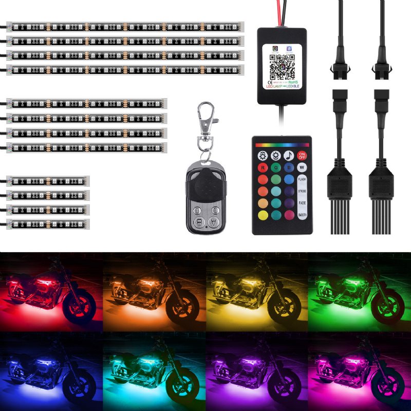 12st Motorcykel Led Light Kit Strips Rgb Vattentät Med App Ir Rf Trådlösa Fjärrkontroller Flerfärgad Underglow Neon Markeffekt Atmosfärsljus