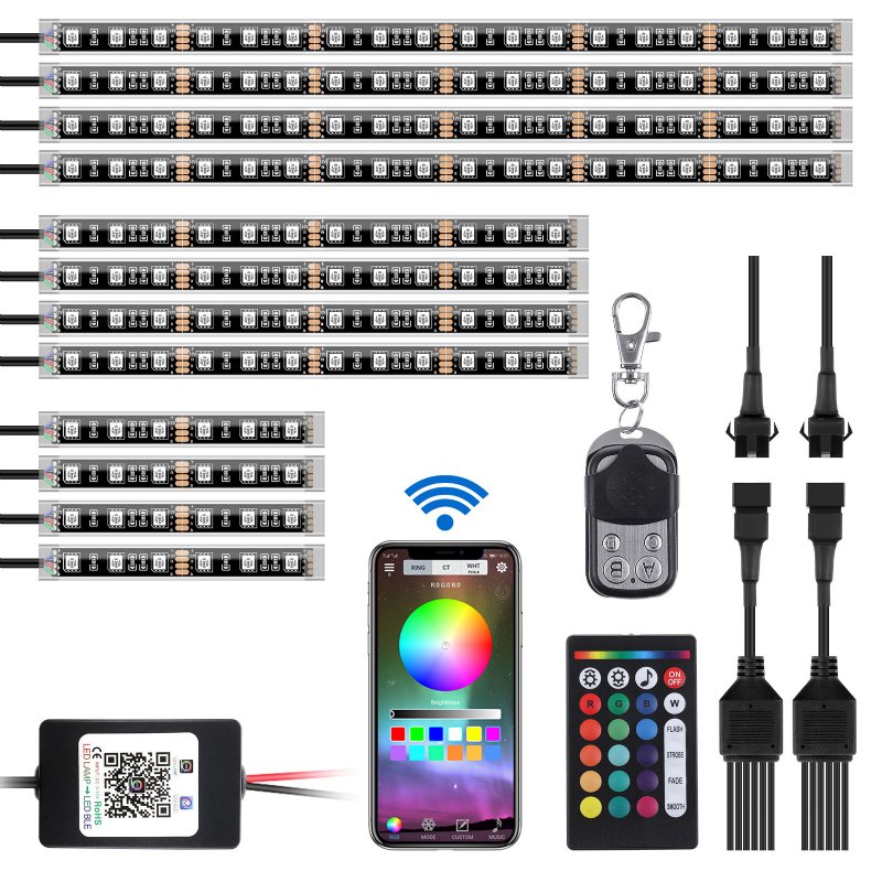 12st Motorcykel Led Light Kit Strips Rgb Vattentät Med App Ir Rf Trådlösa Fjärrkontroller Flerfärgad Underglow Neon Markeffekt Atmosfärsljus