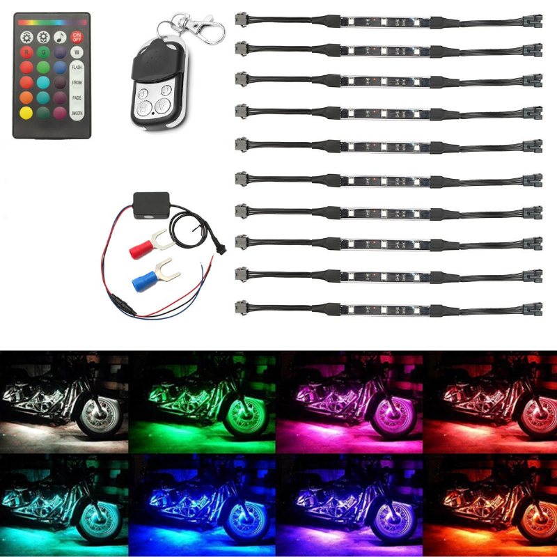 12v 50w Flerfärgad Trådlös Fjärrkontroll Motorcykellampa Rgb Flexibel Strips Markeffektljus