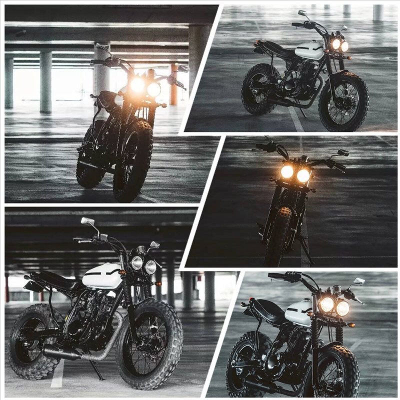 12v Hi/lo Beam Twin Strålkastare Motorcykel Dubbel Dual Lamp Street Fighter Naked Dominator Chrome