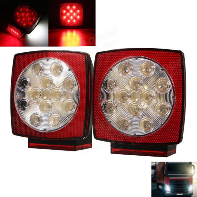 12v Led Fyrkantig Släpbakljus Truck Broms Stopplampa Dubbfäste Universal