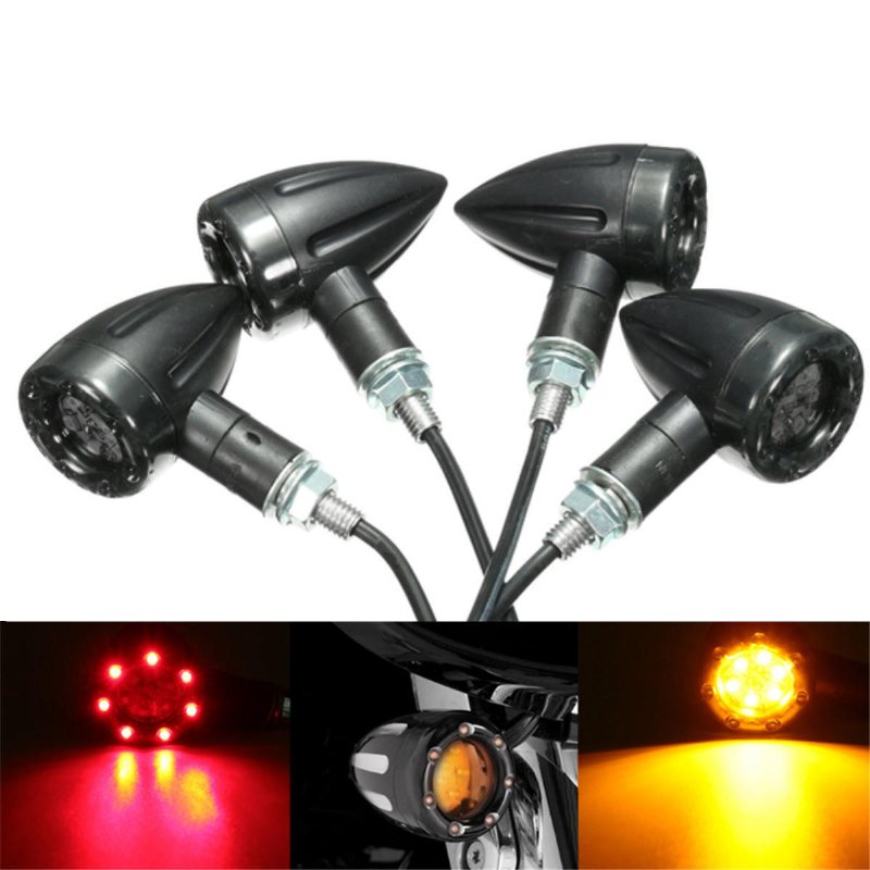 4x Universal Led Bärnsten+rött Ljus Motorcykel Bak Blinkers Bromsljus Körlampa