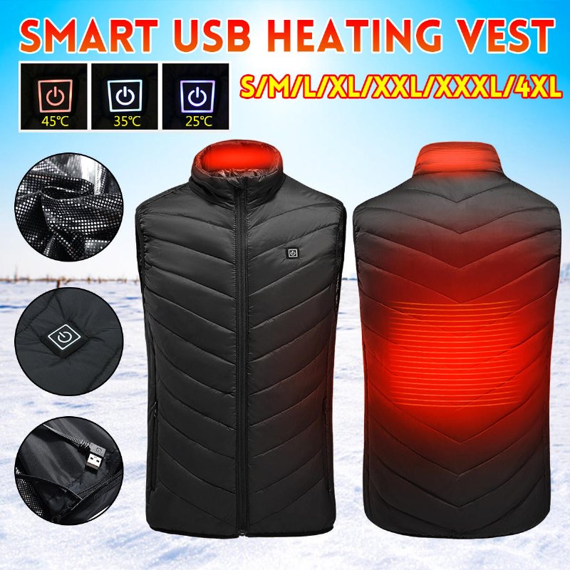 5v Usb Elektrisk Väst Uppvärmd Jacka Termisk Varm Neck + Ryggdyna Vinter Body Warmer Duk