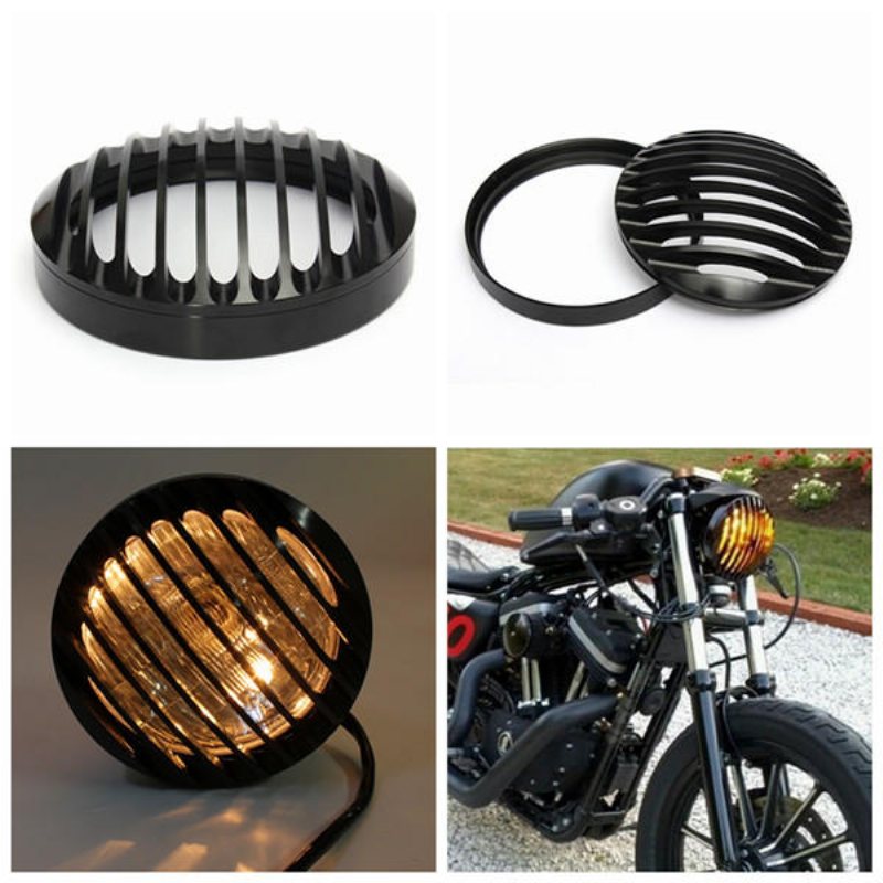 6 Tum Motorcykel Bullet Halogen Strålkastare Grill Cover Svart Cnc Aluminium För Harley