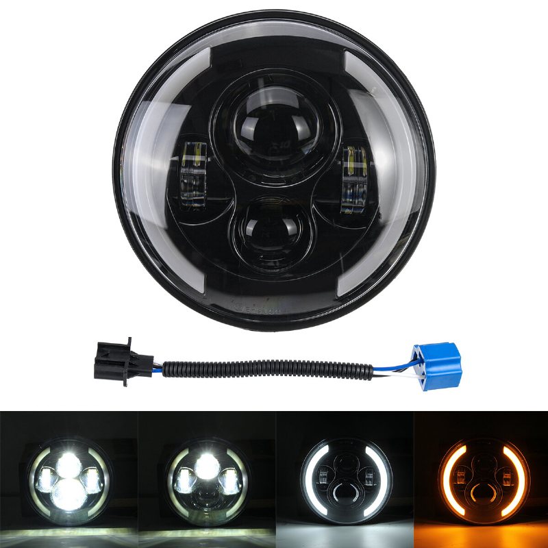 7" Motorcykel Led Projektor Strålkastare Hi-lo Beam Rund För Jeep För Wrangler