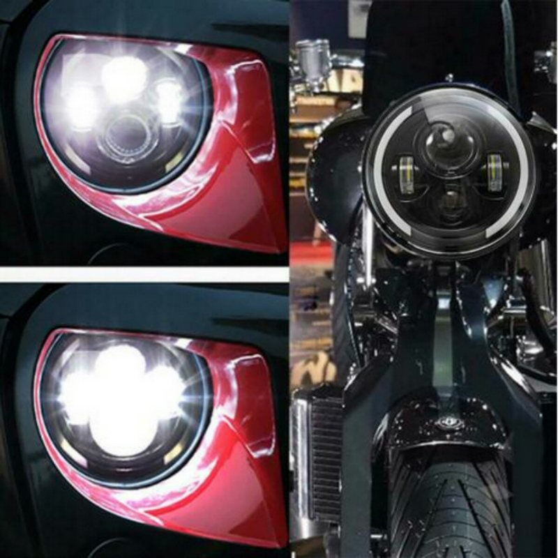 7" Motorcykel Led Projektor Strålkastare Hi-lo Beam Rund För Jeep För Wrangler