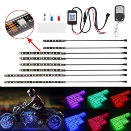 8st Motorcykel Bluetooth App Led Light Strip Kit Fjärrkontroll Blinkande Lampa