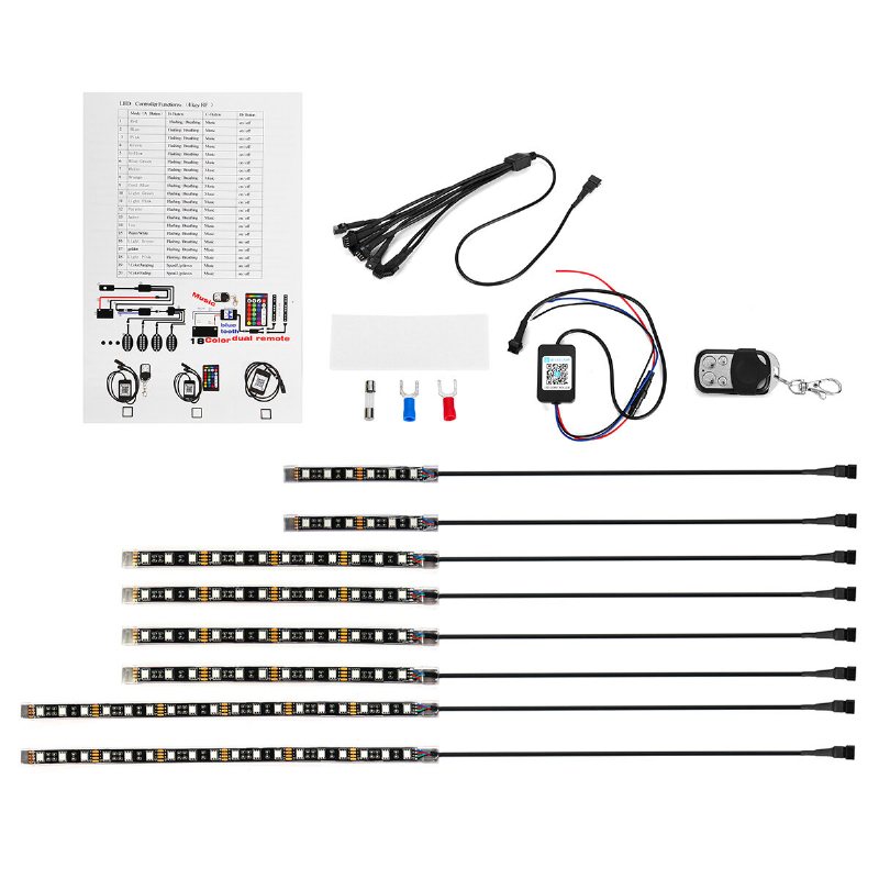 8st Motorcykel Bluetooth App Led Light Strip Kit Fjärrkontroll Blinkande Lampa