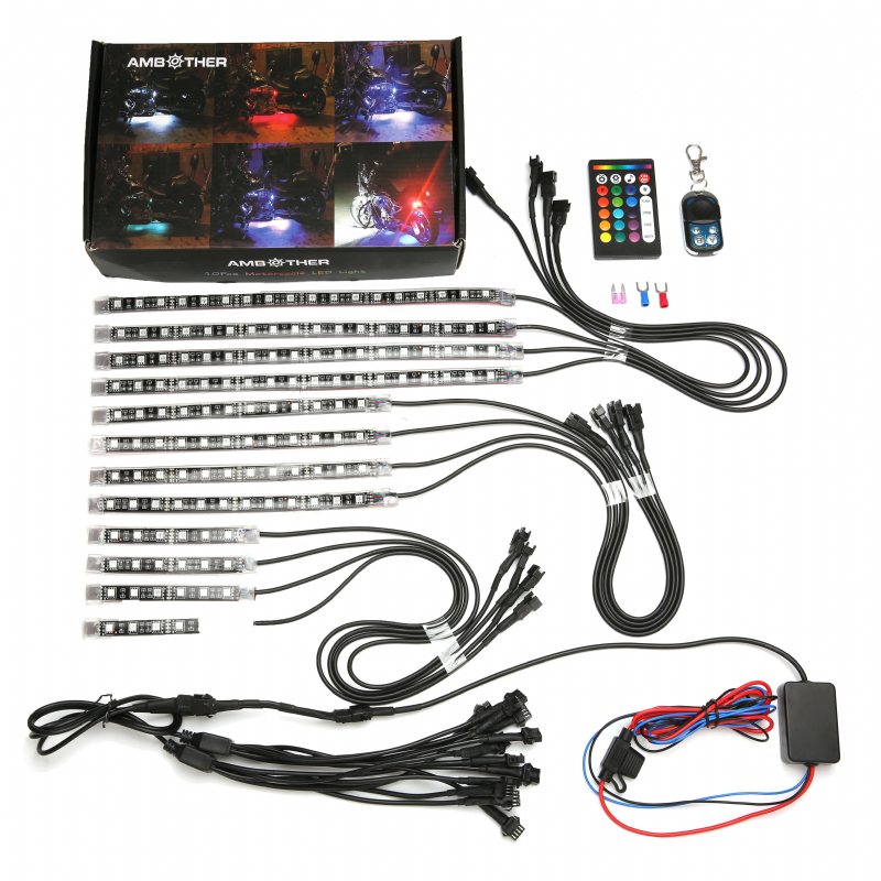 Ambother 12v 12st 18 Färg Rgb Led Rock Effect Light Vattentät Kit Röstfjärrkontroll För Motorcykel Cykel Bil