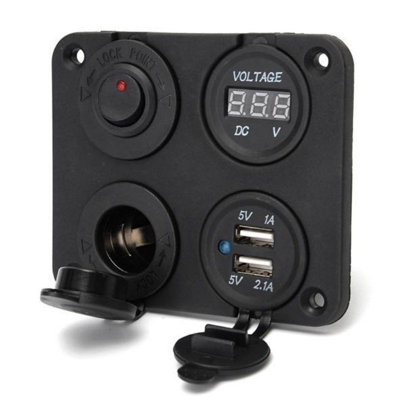 Dubbla Usb-adapter Laddare Uttag & Digital Volt Meterr & Switch Panel