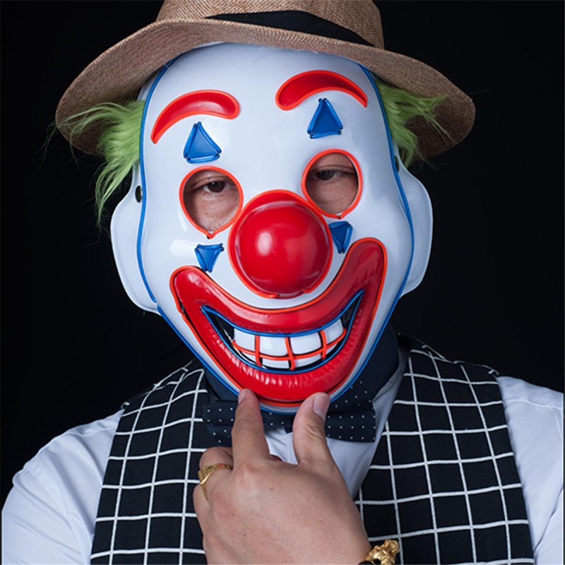 Halloween Tvåfärgad Glödande Clownmask Helansikte Clownfestdräkt Evil Creepy Horror Cosplay