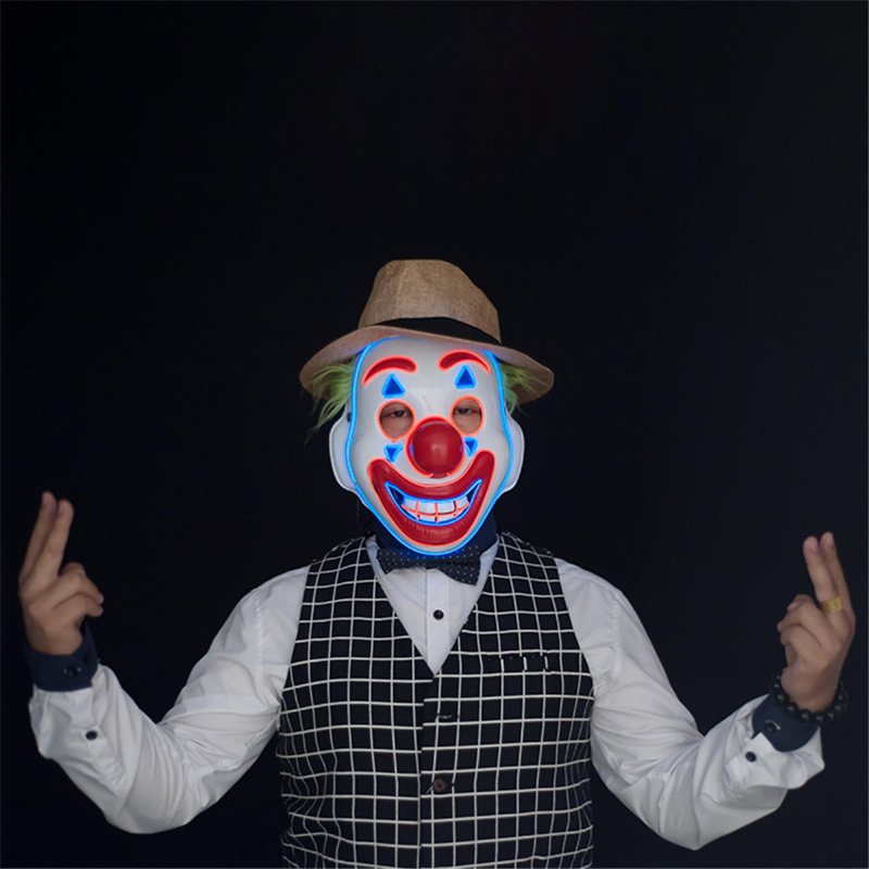 Halloween Tvåfärgad Glödande Clownmask Helansikte Clownfestdräkt Evil Creepy Horror Cosplay