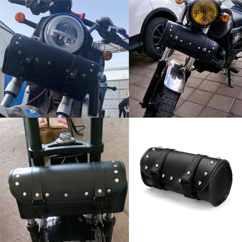 Motorcykel Framgaffel Verktyg Sadelväskor Pouch Bagage Svart Läder För Harley