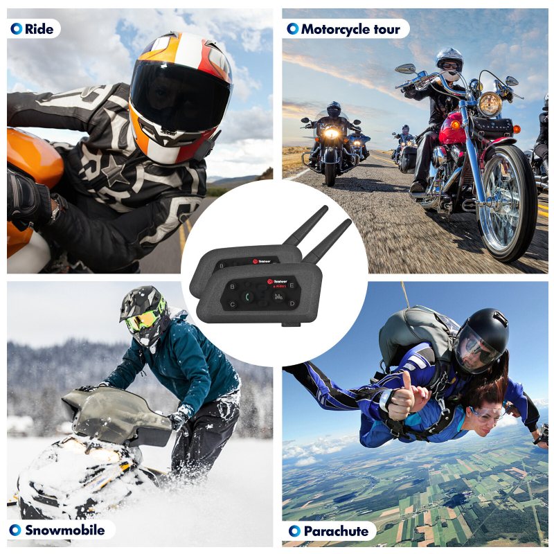 V6 1500m Motorcykel Bluetooth-hjälm Walkie-talkie Vattentät Bluetooth-högtalare Kan Två Personer Prata Samtidigt