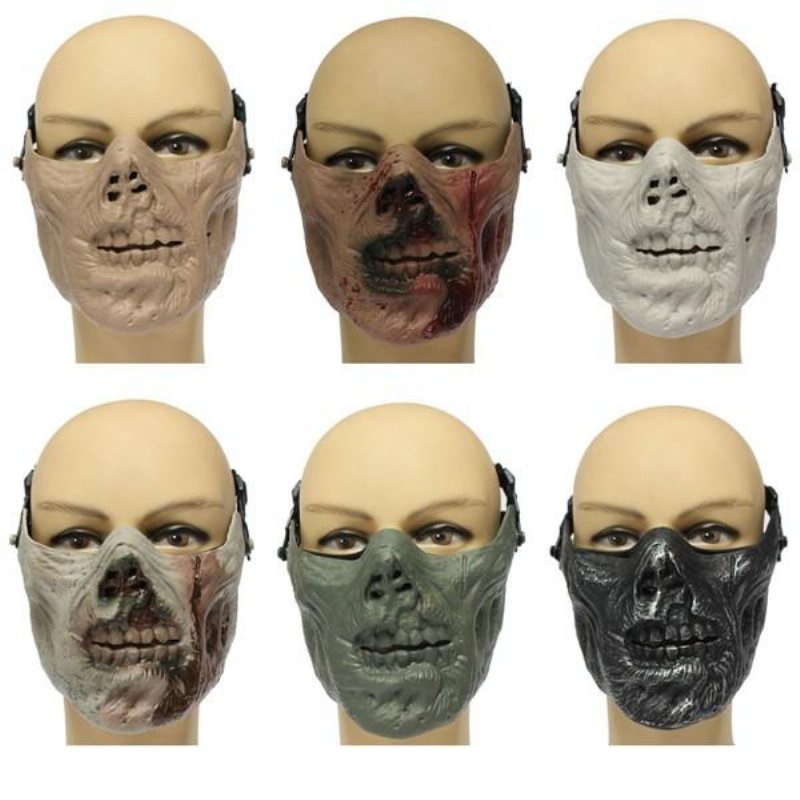 Zombie Skull Skeleton Halv Face Mask Military Hunt Halloween Costume Party