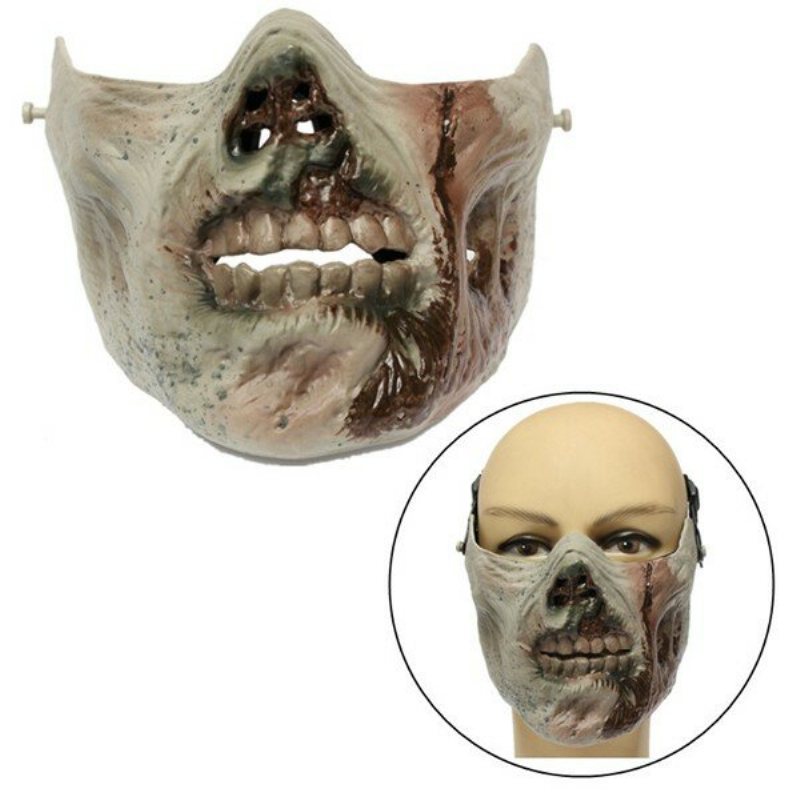 Zombie Skull Skeleton Halv Face Mask Military Hunt Halloween Costume Party