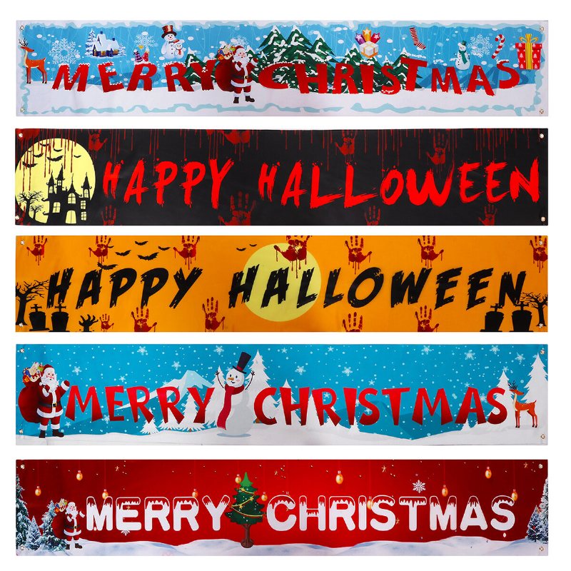 200*36cm Julbannerdekoration Polyestertyg Jul Halloweenprydnader För Utsidan Gott Nytt År