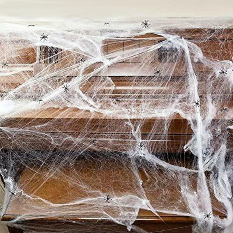 250 G Spindelnät Med 48 St Små Spindlar Halloween Utomhusfestdekorationer Rekvisita