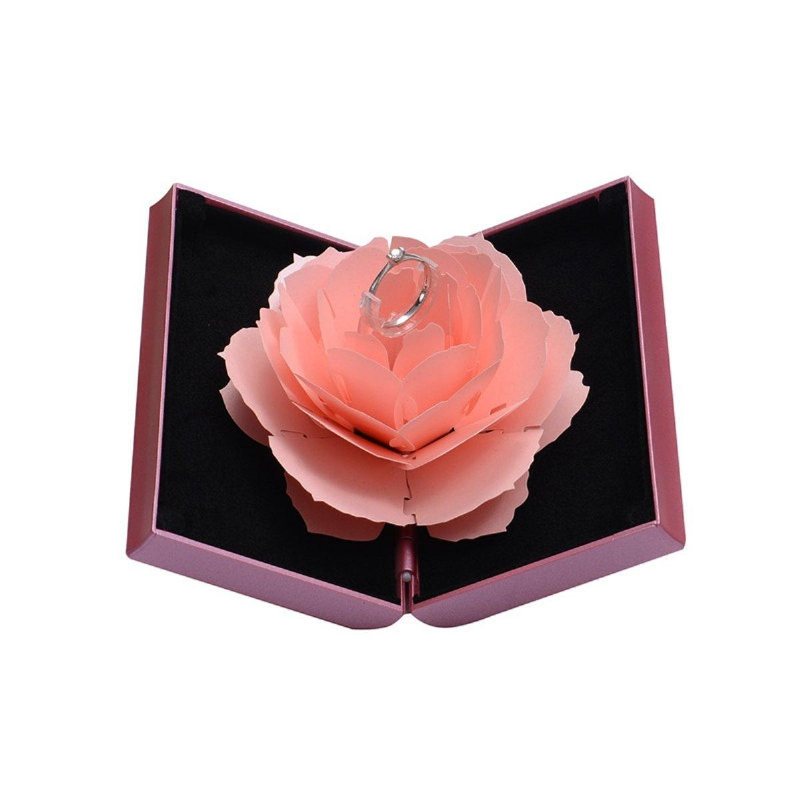 3d Folding Roterande Rose Ring Box Födelsedag Alla Hjärtans Dag Smycken Display