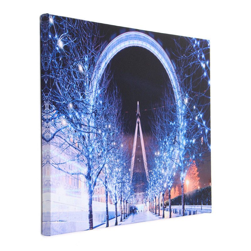 40 X 30 cm Driven Led Christmas Snowy Street Pariserhjul Canvastryck Tapet Art