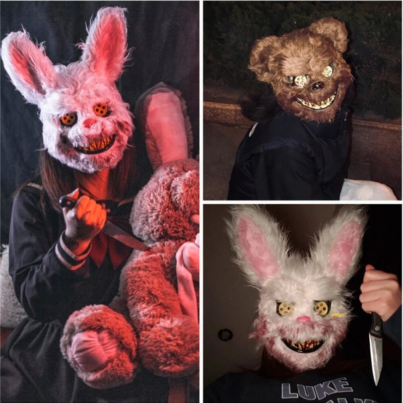 Bloody Killer Rabbit Bear Mask Skrämmande Halloween Plysch Cosplay Skräck