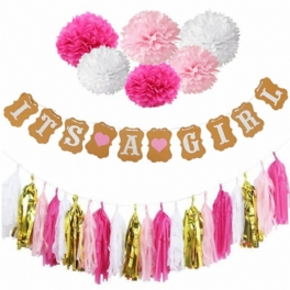 Boy Girl Baby Shower Set Banner Paper Pompom Tofs Garland Födelsedagsfest Dekorationer