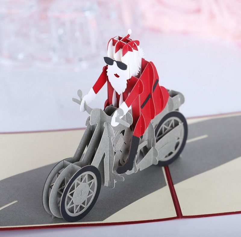 Christmas 3d Motorcykel Santa Claus Pop Up Gratulationskort Julklappsfest