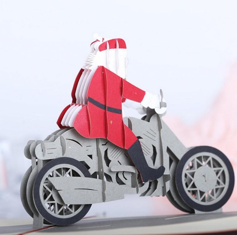 Christmas 3d Motorcykel Santa Claus Pop Up Gratulationskort Julklappsfest