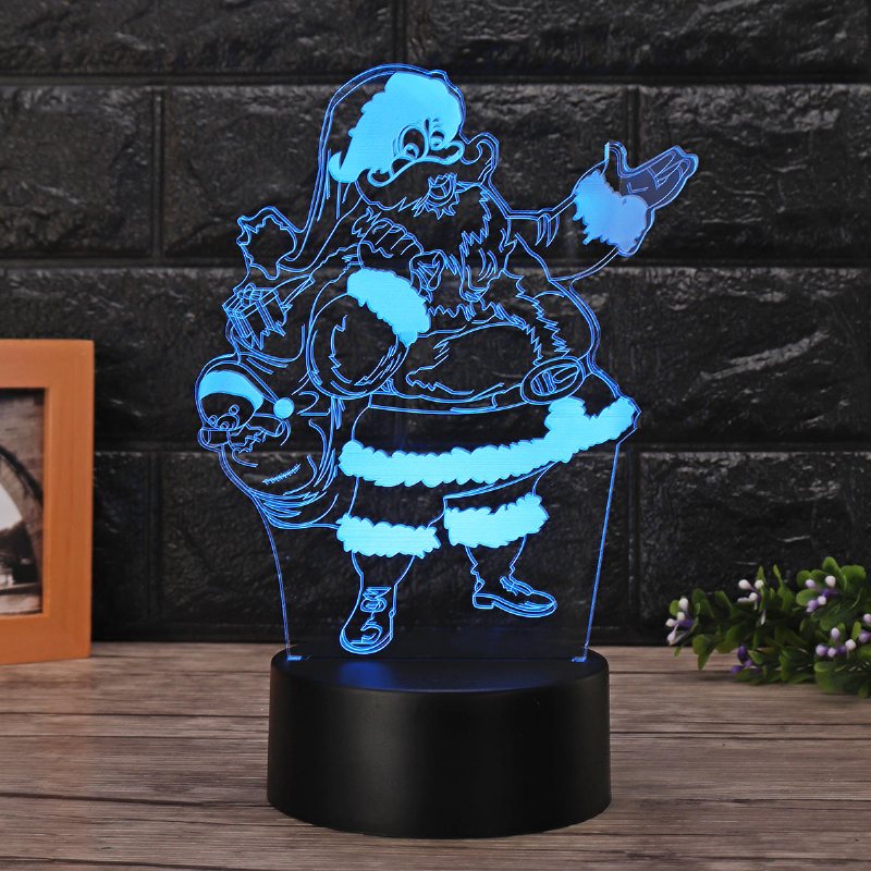 Christmas 3d Santa Claus Led Night Touch Color Changing Illusion Usb Light Lamp