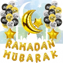 Eid Ramadan Mubarak Brev Pentagram Moon Party Folie Ballong Dekoration Set