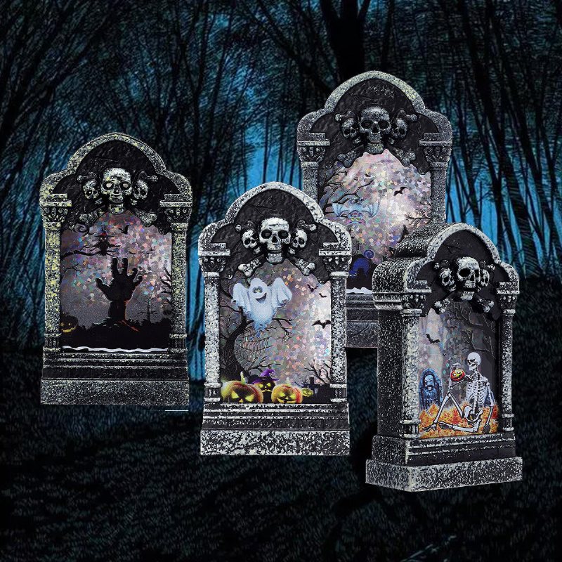 Halloween Led-ljuslampa Skelett Tombstone Castle Plast Rekvisita Party Present Dekor Bordslampa