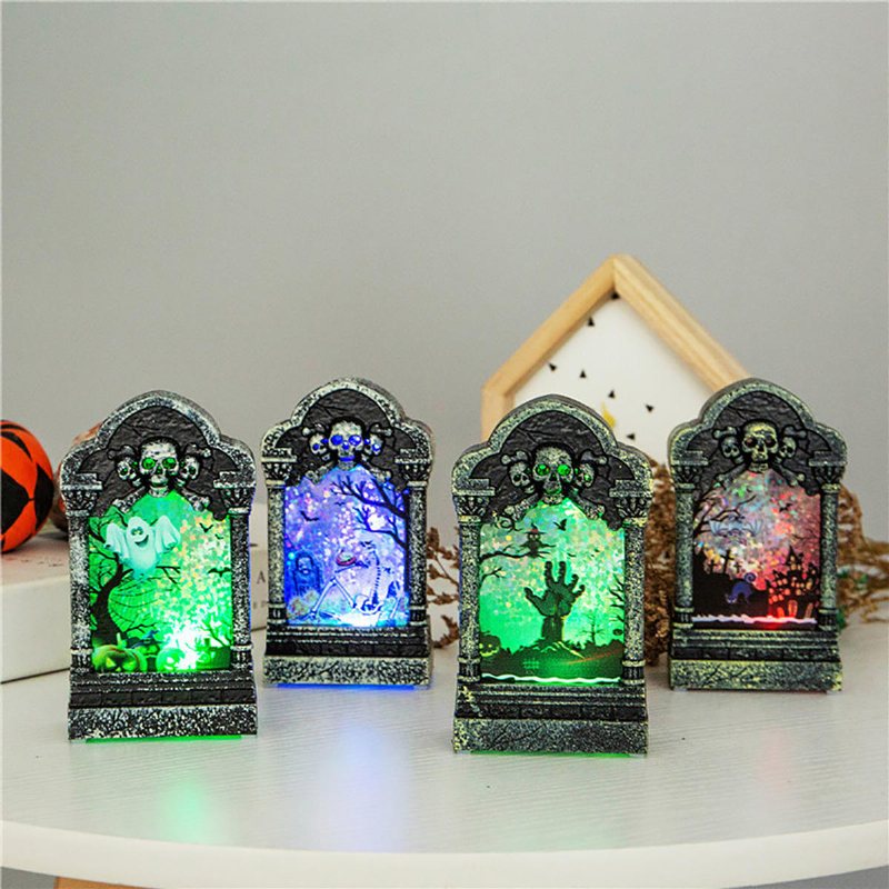 Halloween Led-ljuslampa Skelett Tombstone Castle Plast Rekvisita Party Present Dekor Bordslampa