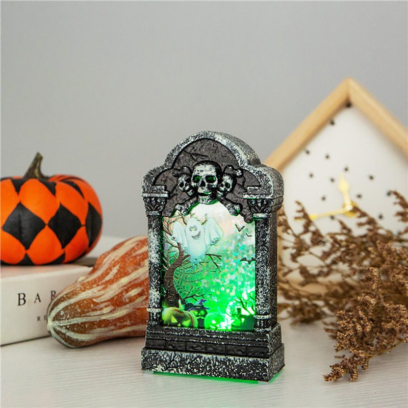 Halloween Led-ljuslampa Skelett Tombstone Castle Plast Rekvisita Party Present Dekor Bordslampa