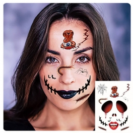 Halloween-tatueringsklistermärken Skrämmande Halloween Tillfälliga Ansiktstatueringar Terror Väggdekor Halloween-festivaldekoration