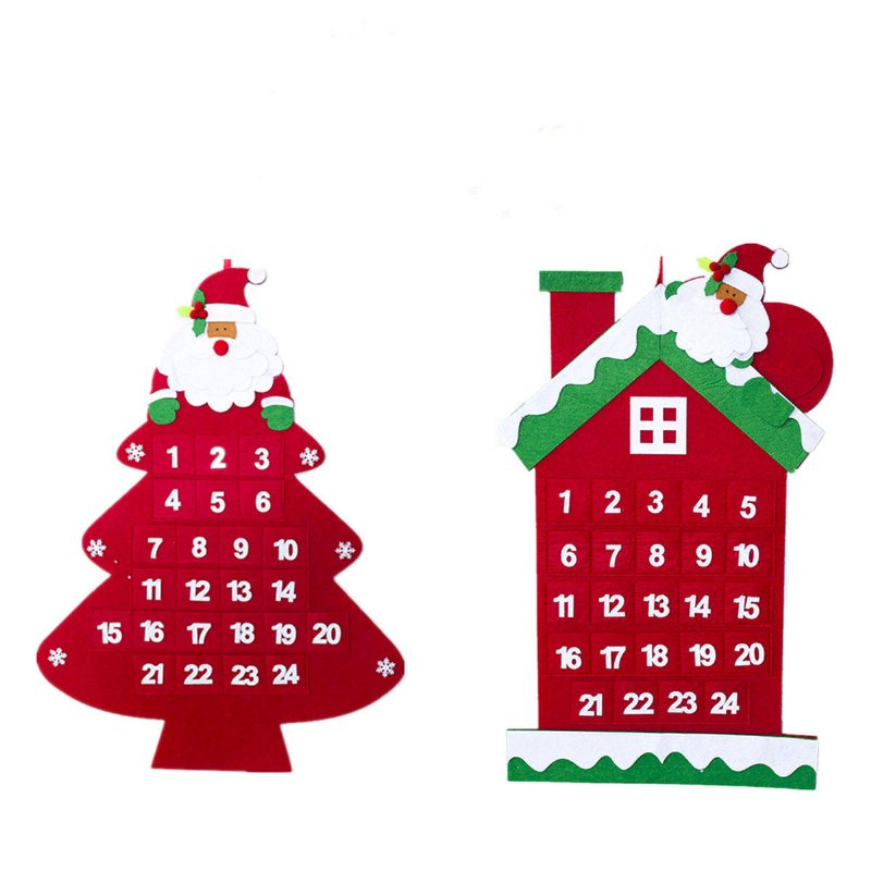 Julgran Adventskalender Filt Tyg Holiday Countdown Christmas Display Dekor