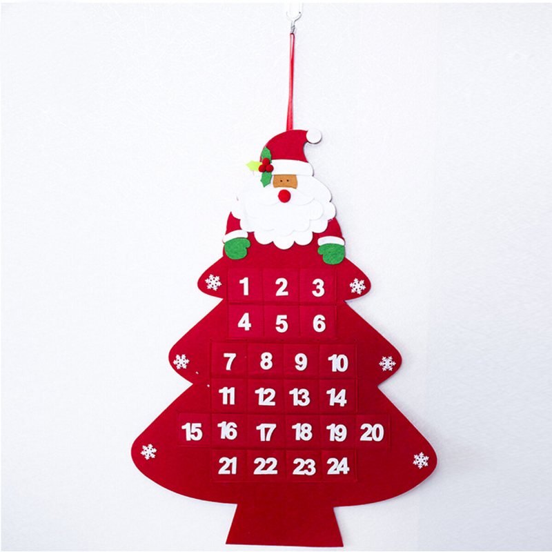 Julgran Adventskalender Filt Tyg Holiday Countdown Christmas Display Dekor