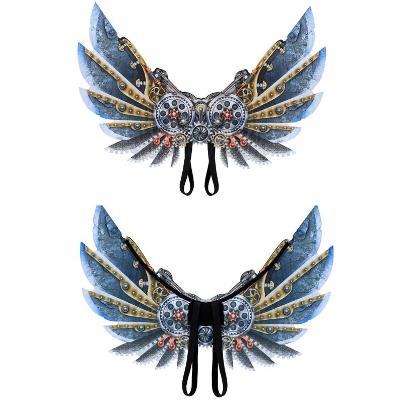 Mardi Gras Steampunk Gear Wings Cosplay Carnival Party Unisex Kostym Wing Rekvisita