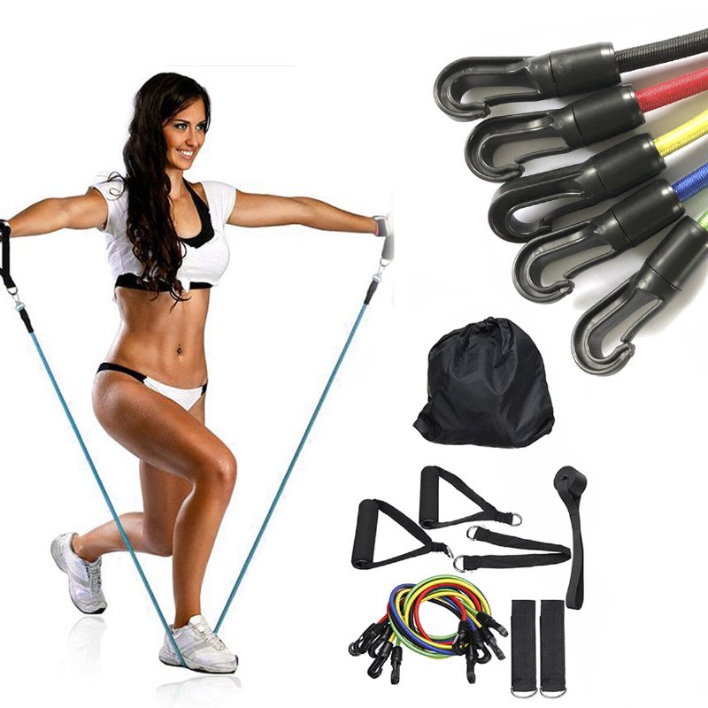 11 St 30lbs Yoga Resistance Band Set Hemträning Fitness Träningsrör Inomhus Träningsredskap