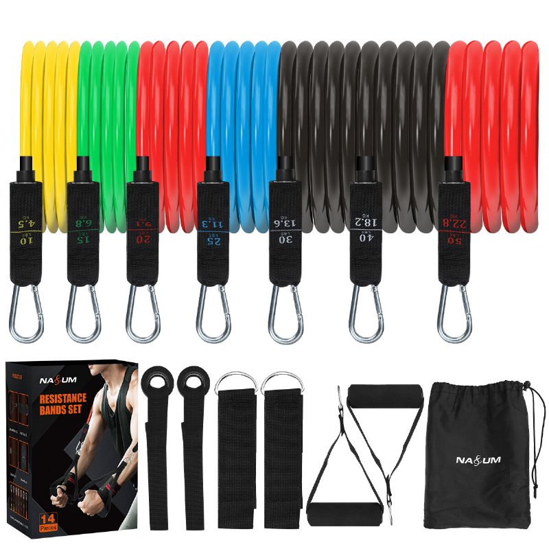 14 St Resistance Bands 10/15/20/25/30/40/50lbs Träningsband Sport Fitness För Sjukgymnastik Hemgym