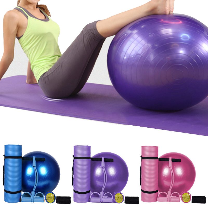 3 St/set Body Shaping Fitness Yogaboll + Yogamatta Pad + Pedaldragare Latex Buktränare