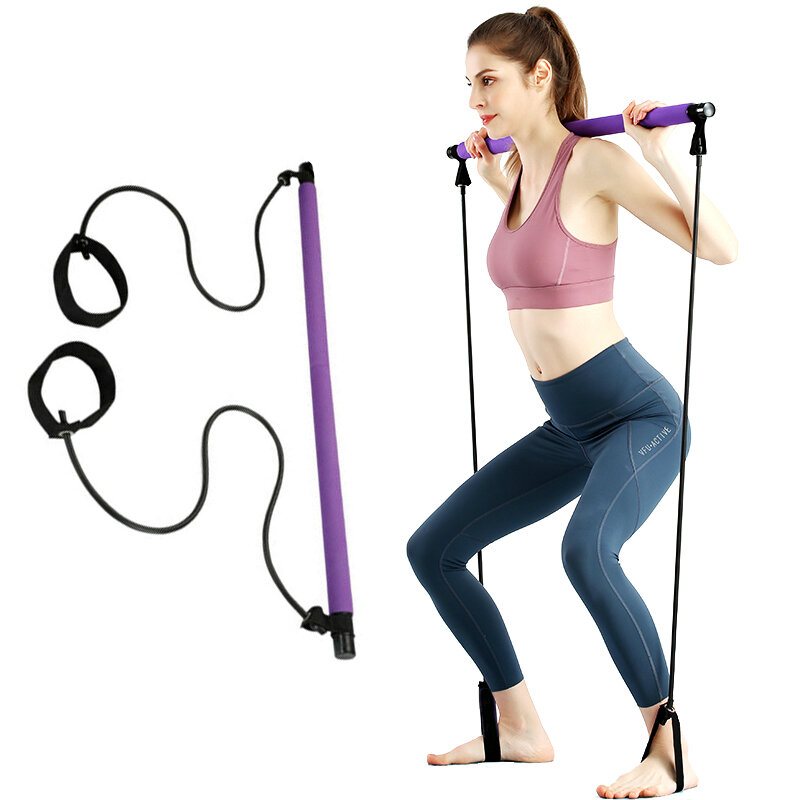 Bärbart Pilates Bar Kit + Resistance Band Justerbar Träningsstång Träningsutrustning För Hemmagym