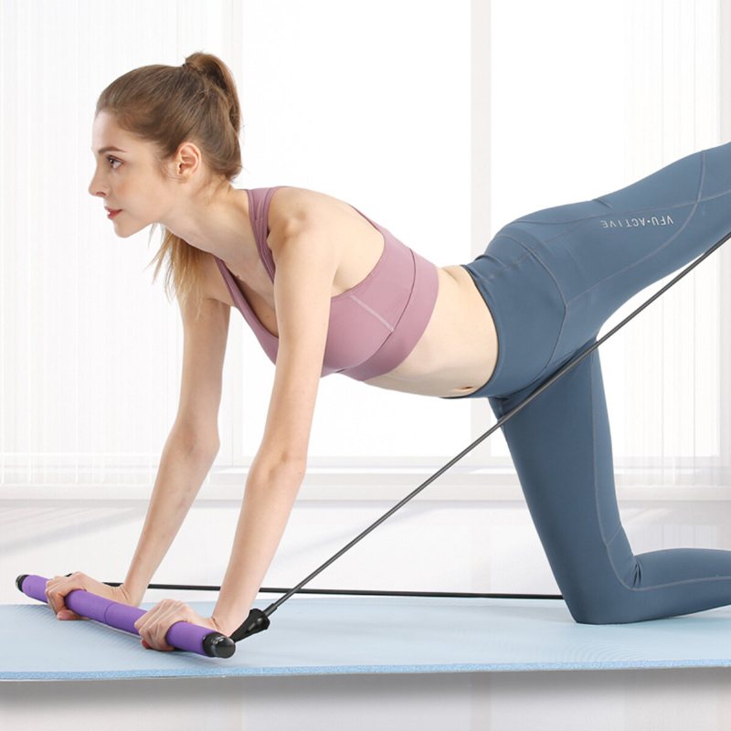 Bärbart Pilates Bar Kit + Resistance Band Justerbar Träningsstång Träningsutrustning För Hemmagym