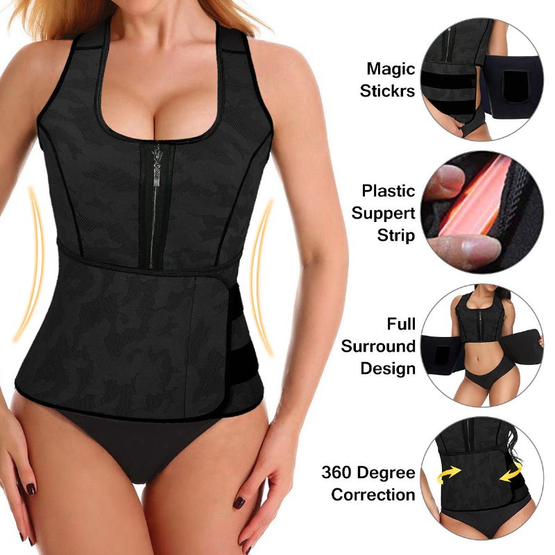 Dam Svett Bastu Dräkt Body Shaper Män Väst Thermo Neopren Trainer Slimmande Midjebälte Träningsoverall Svart