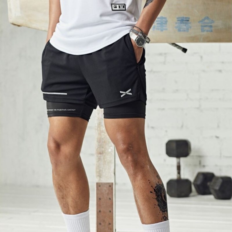 Men Shorts 2 I 1 Sport Löpning Fitness Gym Snabbtorkande