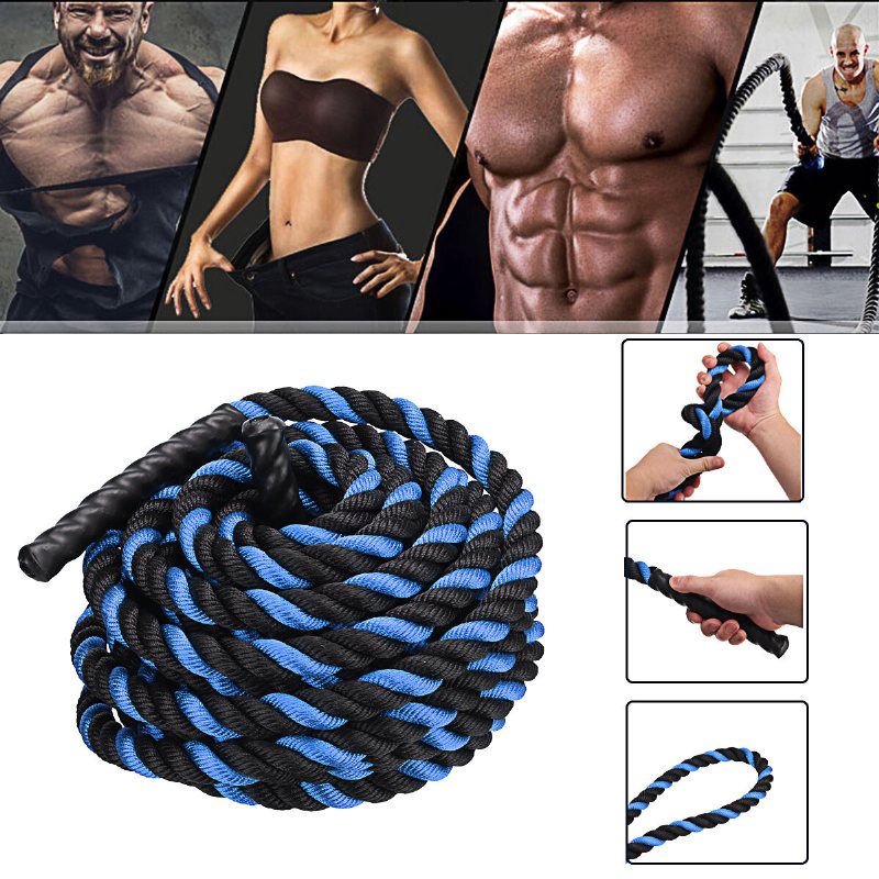 Power Guidance Battle Rope 25/38 mm Bred Polyester 9m/12m/15m/ Långa Träningsvibrationsrep Gym Muskelbyggande Rep