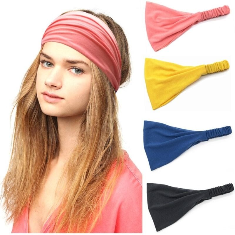 Sport Hårband Bred Dam Solid Elastisk Stretch Head Wrap