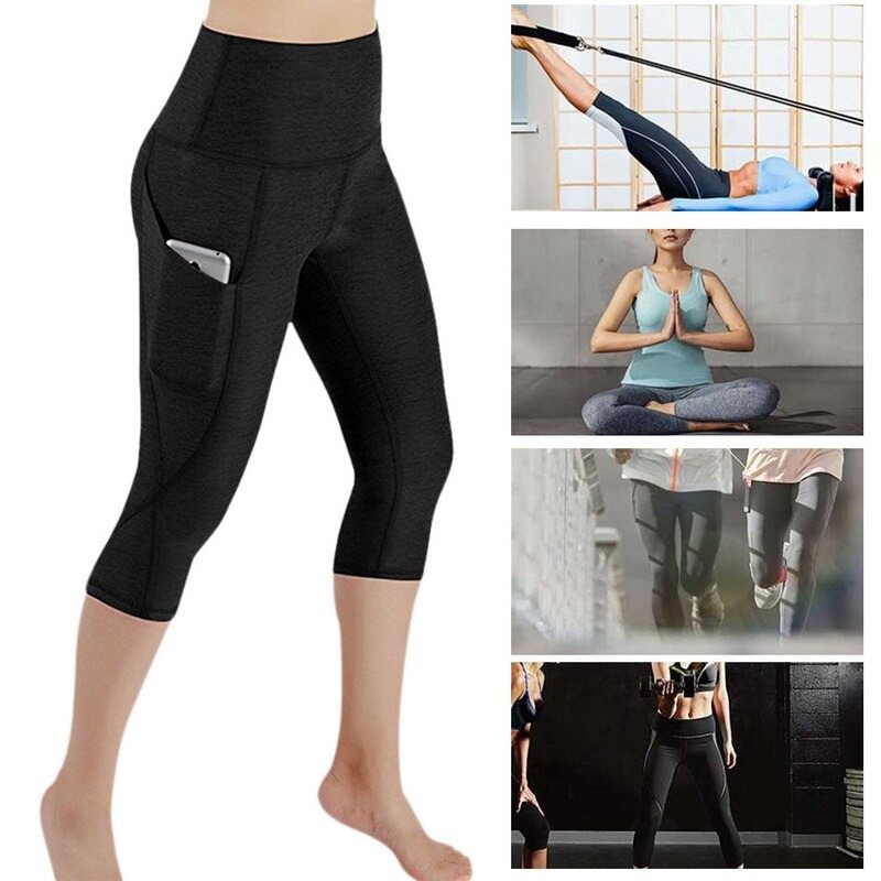 Yogabyxor Capri För Kvinnor Med Hög Midja Leggings Med Sidficka