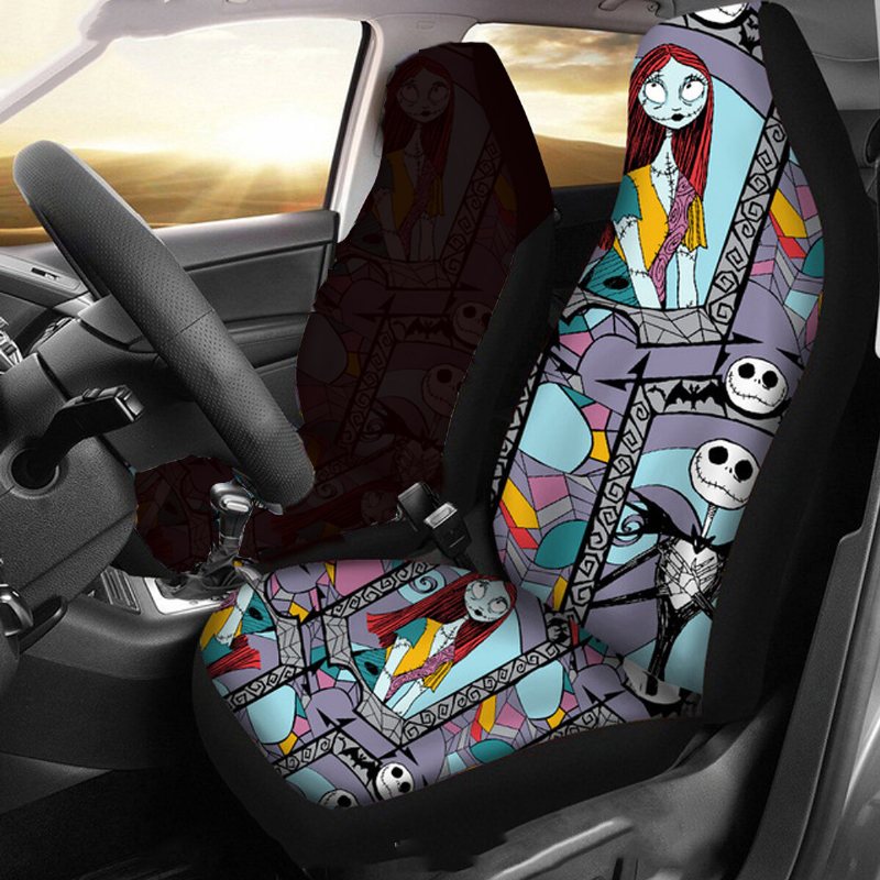 1/2 St Skull Printed Universal Car Framsätesöverdrag Auto Cushion Protector Mat