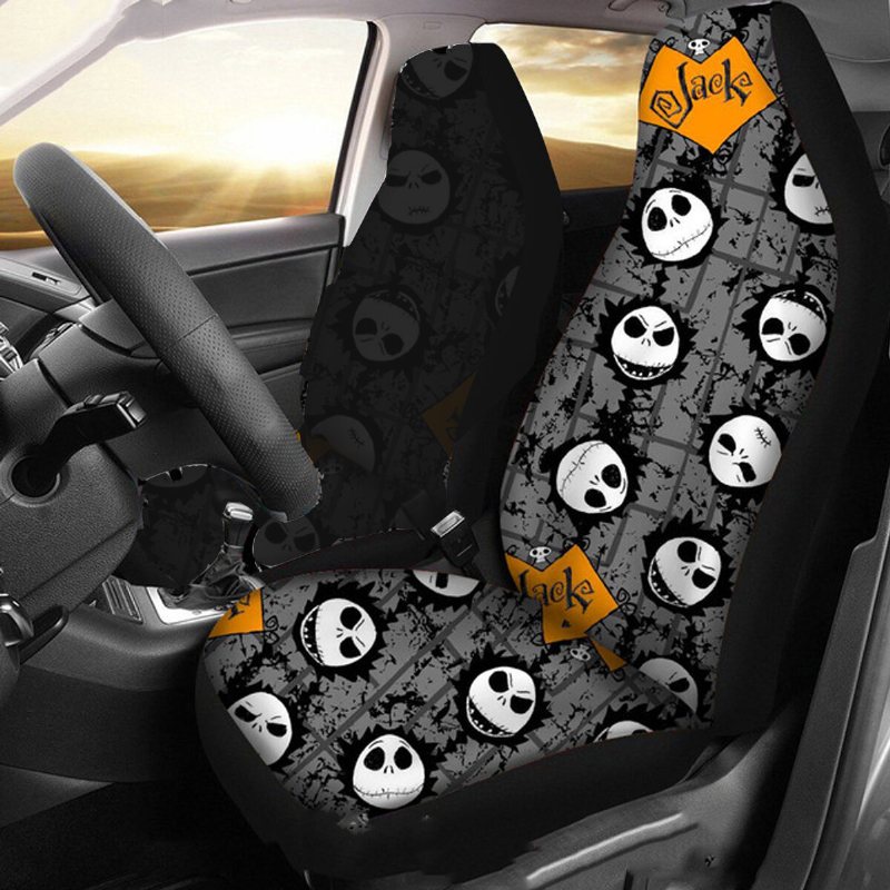 1/2 St Skull Printed Universal Car Framsätesöverdrag Auto Cushion Protector Mat