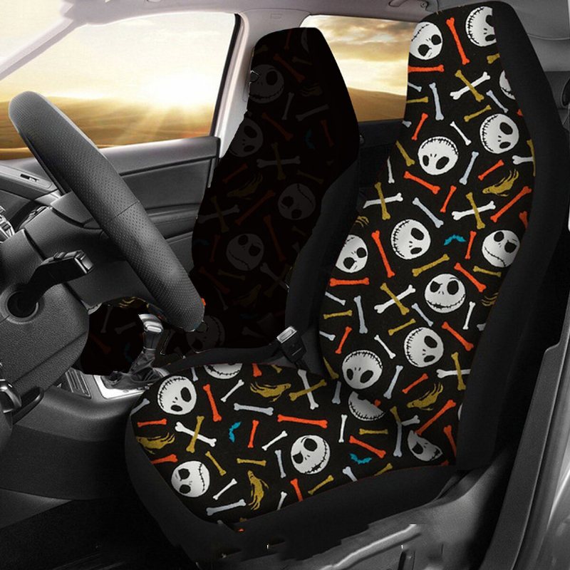 1/2 St Skull Printed Universal Car Framsätesöverdrag Auto Cushion Protector Mat